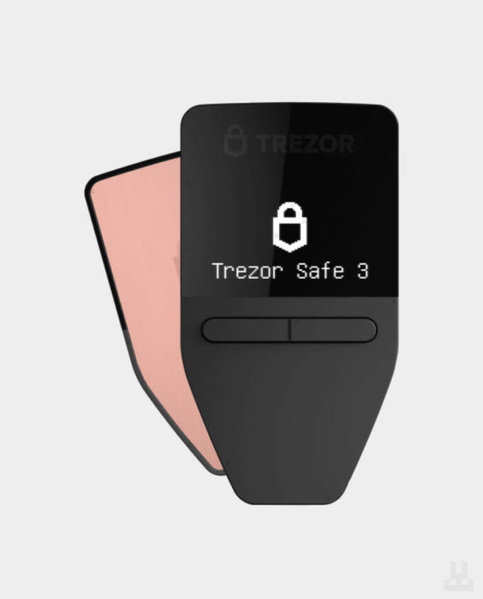 Trezor Safe 3 задняя и передння сторона в розовом цвете