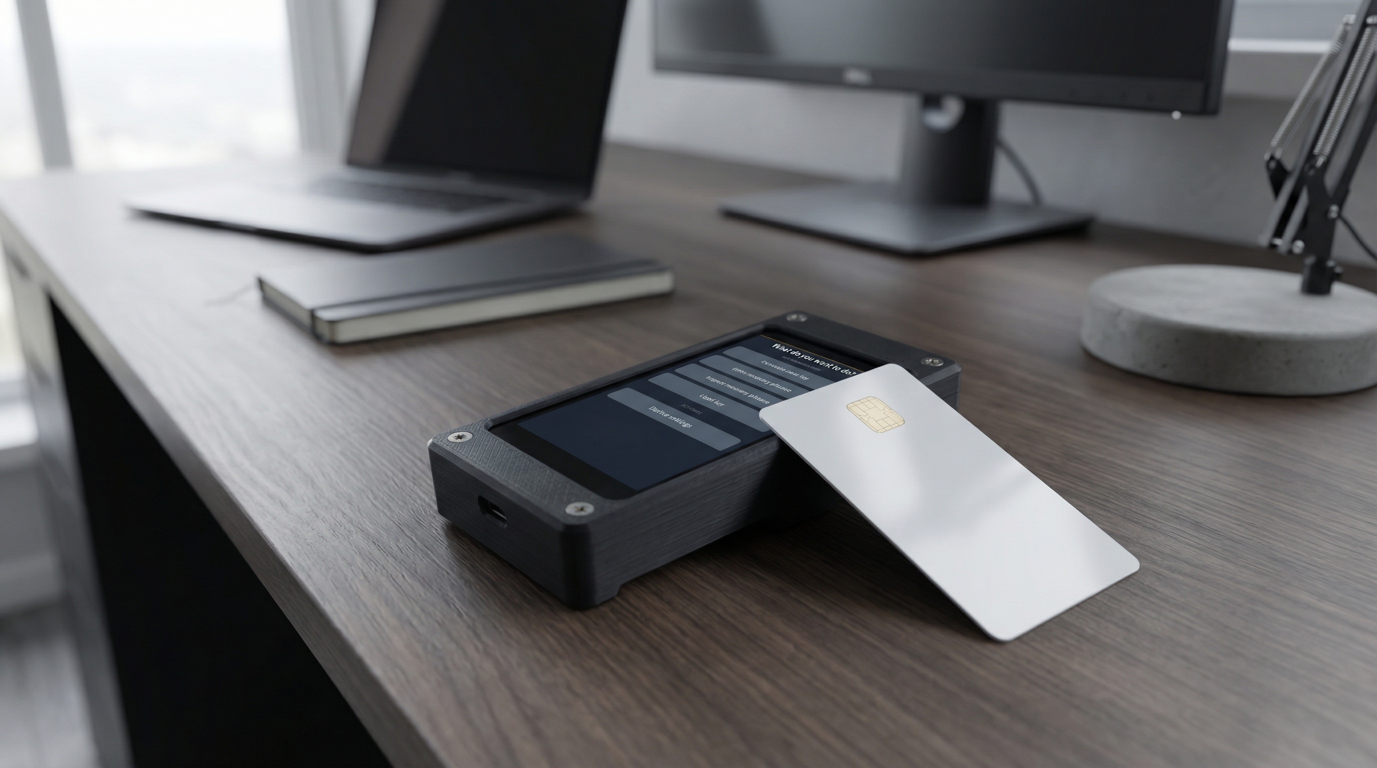 Specter shield lite with card on work desk