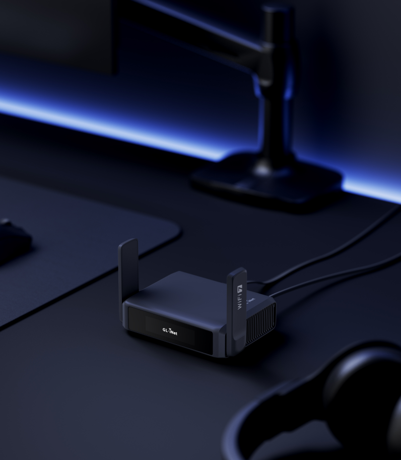 GL.iNet Slate 7 (GL-BE3600) 7 Slate 7 router on the RGB desk