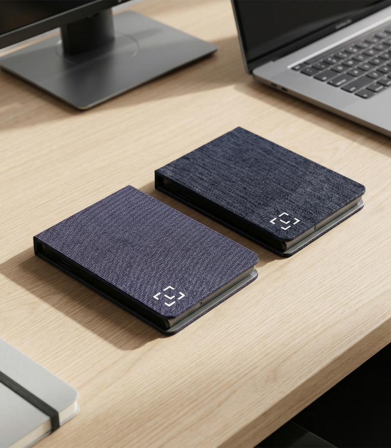 Ledger Flex Magnet Folio 8 Ledger Flex Magnet Folio cases on desk behind laptop