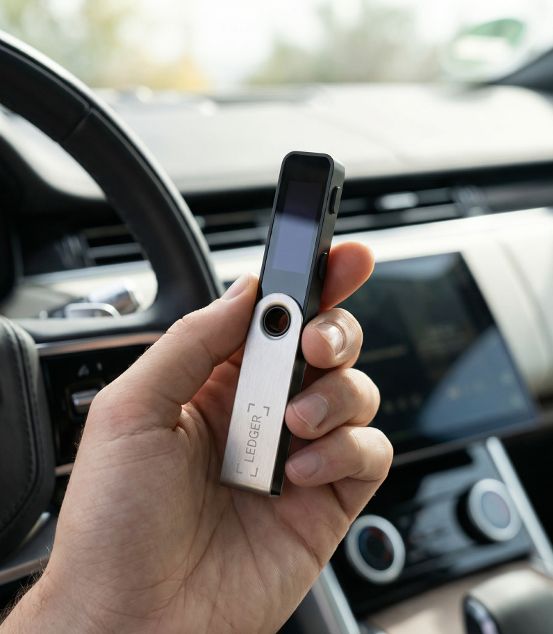 Ledger Nano S Plus Oxidate Green 10 Ledger Nano S Plus в руках пользователя в автомобиле