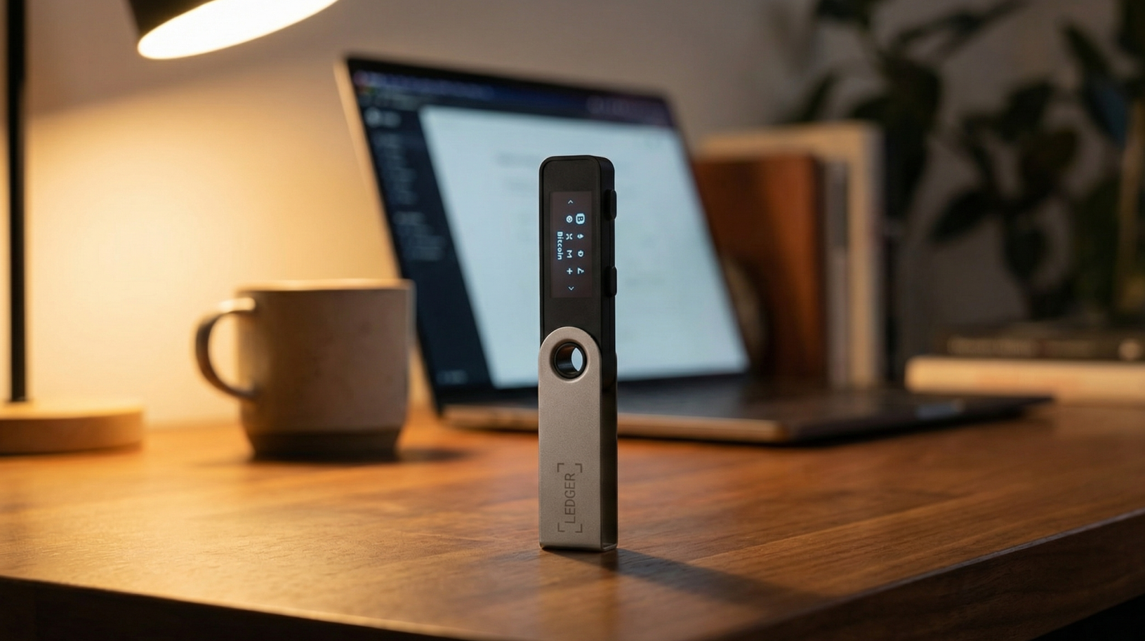 Ledger Nano S Plus Oxidate Green 11 Ledger Nano S Plus на столе рядом с ноутбуком