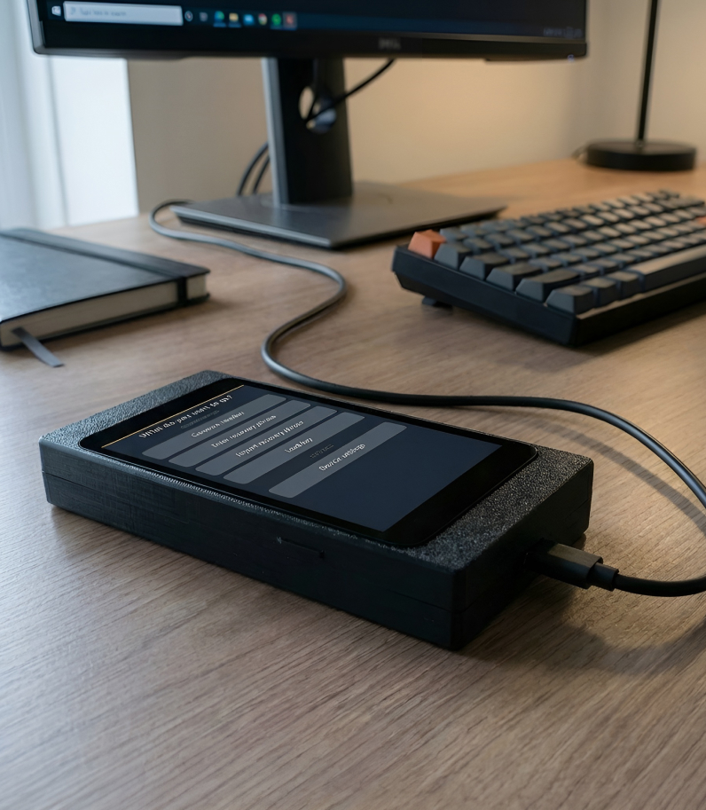 Specter DIY 19 Specter Diy on desk connected to usb-c cable