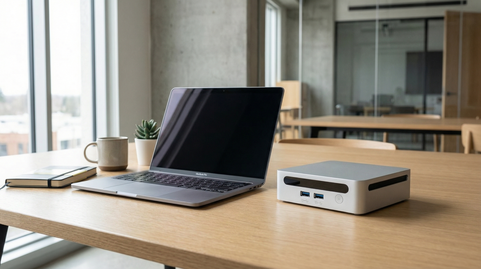 Start9 Server One 2025 5 Start9 Server One on desk behind laptop