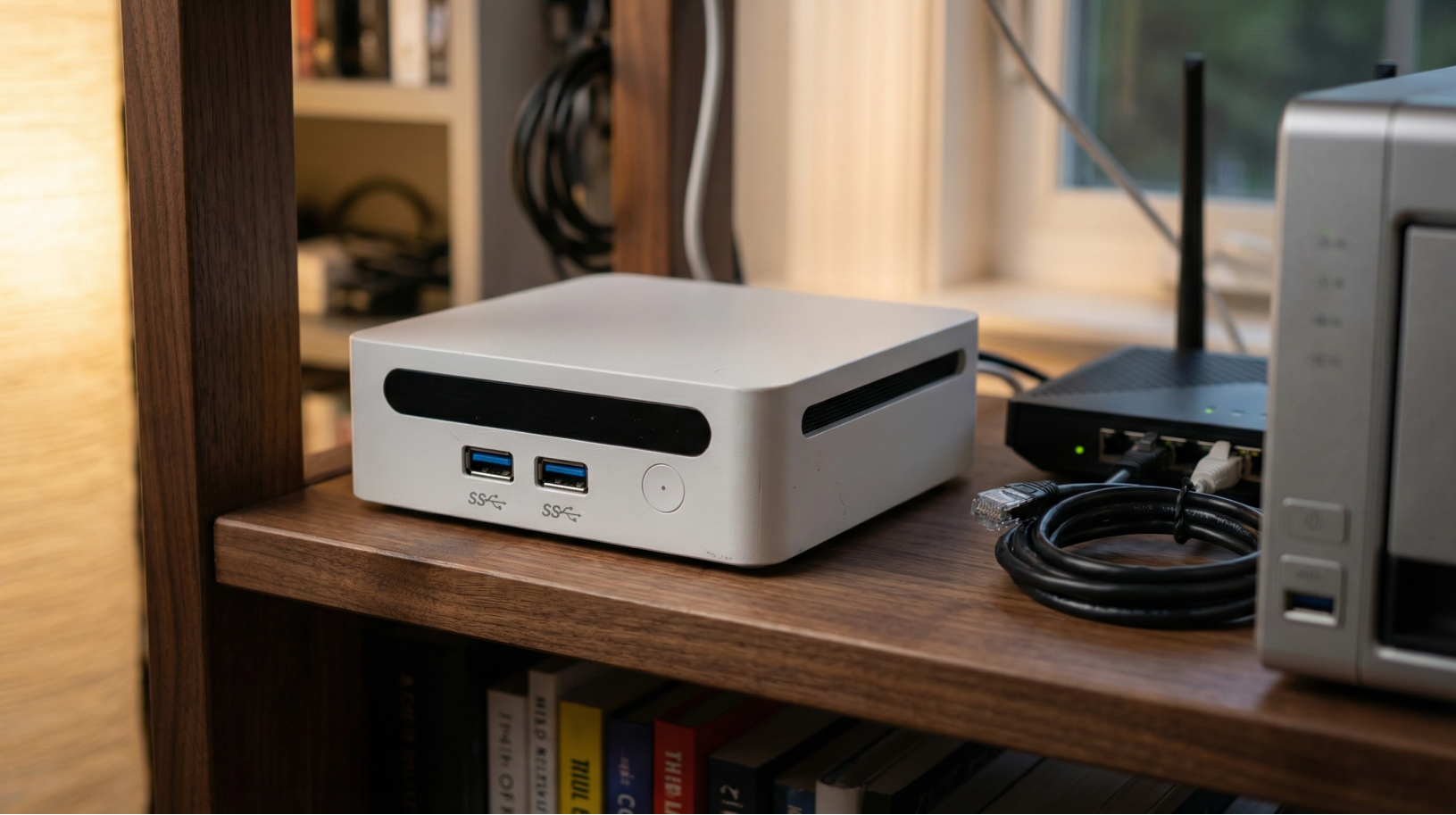 Start9 Server One 2025 8 Start9 Server One on the shelf behind router