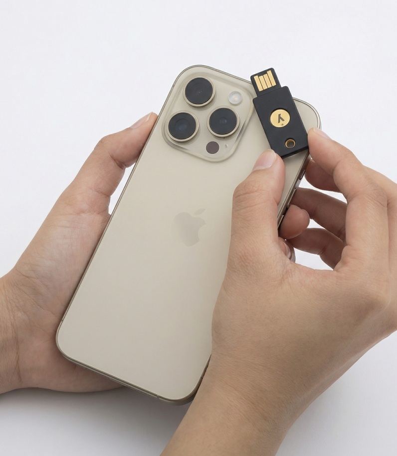 Yubikey 5 Series behind the back of the phone