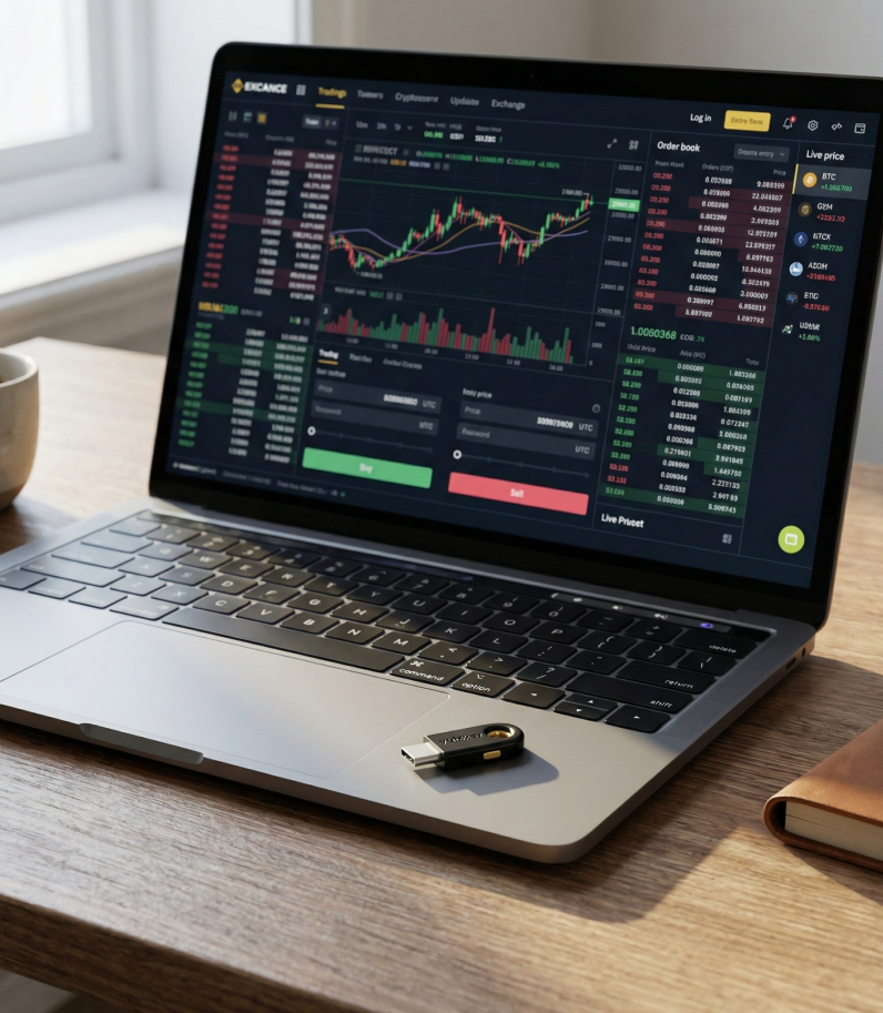 Yubikey 5C on laptop cryptocurrency exchange