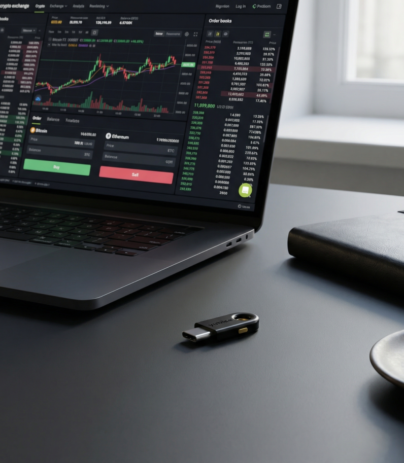 Yubikey 5C behind laptop cryptocurrency exchange