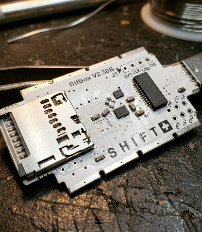 BitBox02 Nova pcb with secure chip on it on modern surface