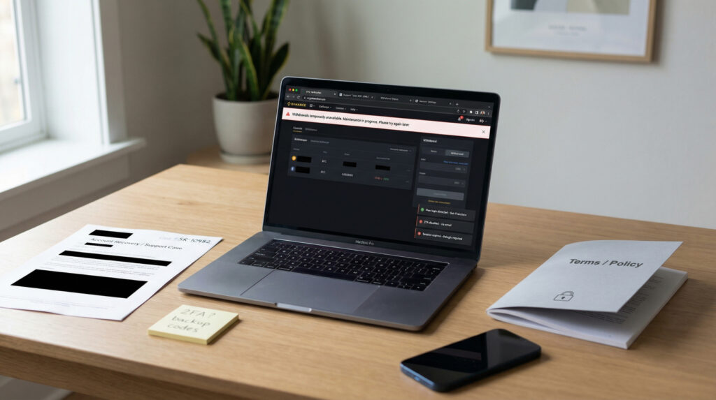 Blog Hardware Wallet vs Crypto Exchange laptop on desk with exchange screen