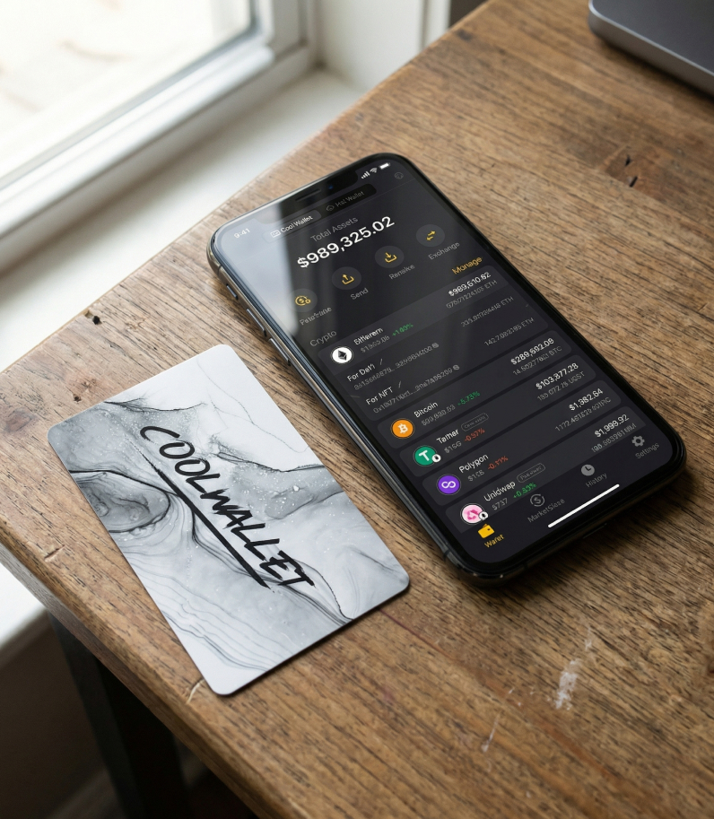 Coolwallet Go 7 Coolwallet Go on desk behind phone