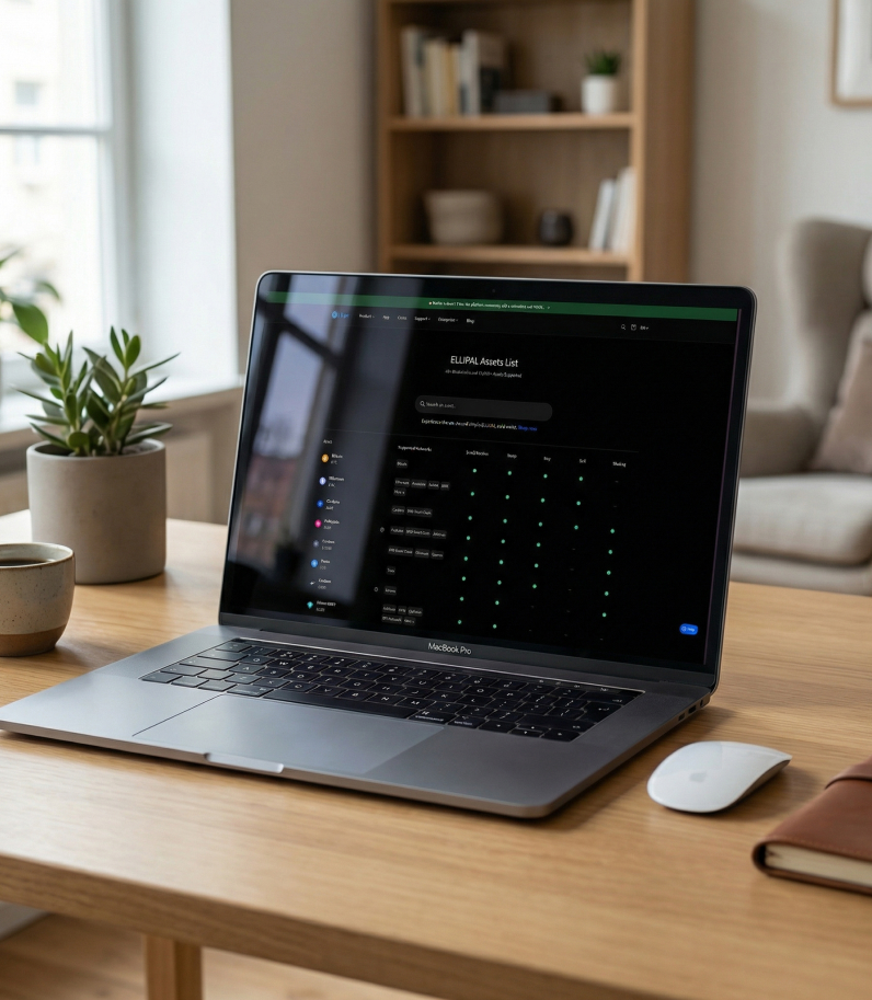 Ellipal X Card laptop on desk with Ellipal supported coins webpage