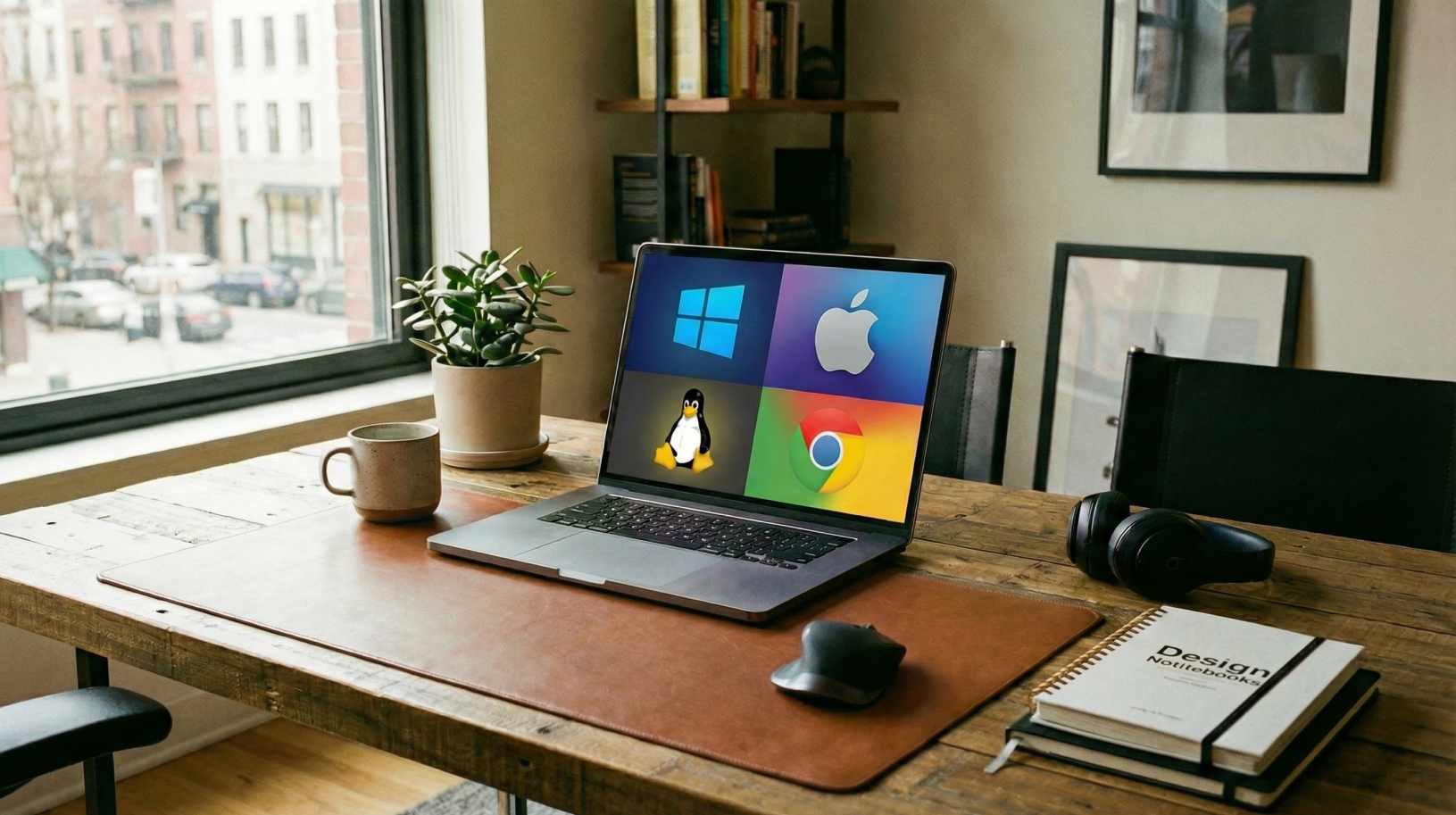 OnlyKey Fido2 Laptop on desk with ui icons of apple windows linux chrome