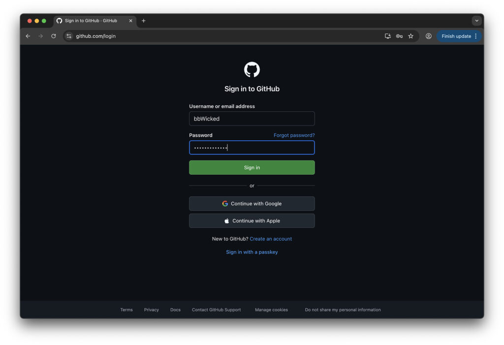 GitHub account login page