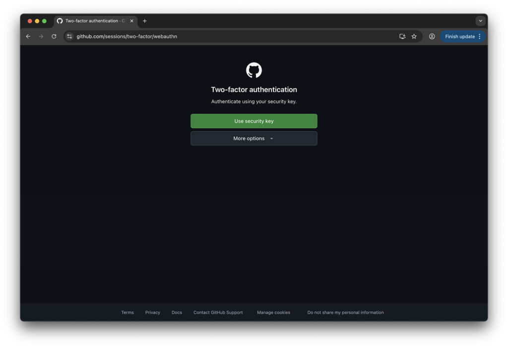 Use Security Key prompt to log into GitHub