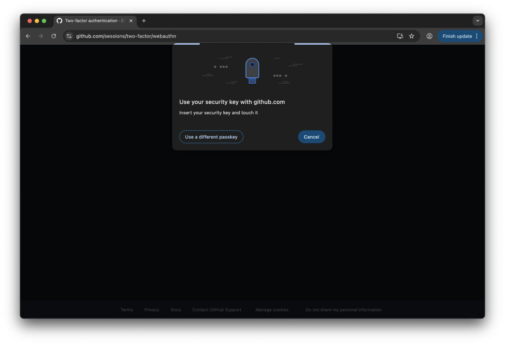 Touching the key to confirm login