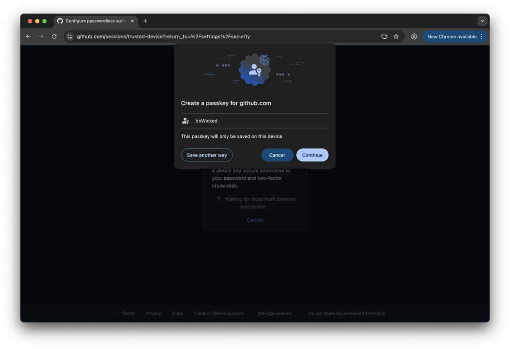 Starting setup of a new Passkey