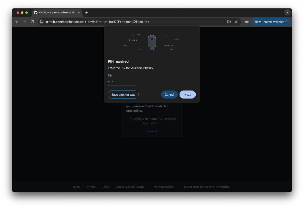 Creating a PIN code for the key