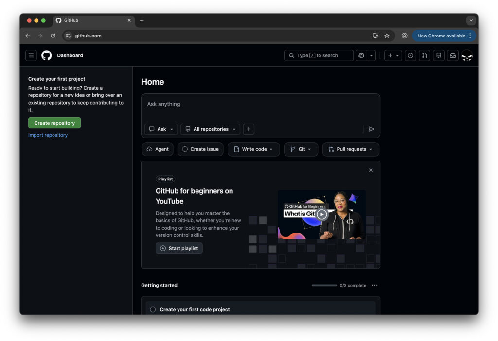 Successful GitHub login via Passkey