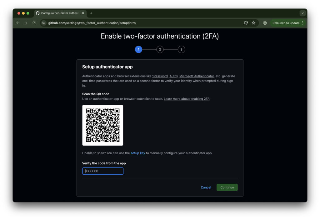 QR code for connecting Google Authenticator