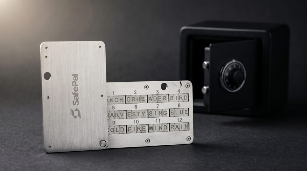 Top 5 methods to store seed phrase Safepal Cypher on desk behind safe