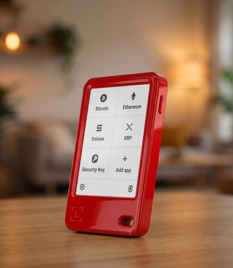 Ledger Nano Gen5 — Cherry Red 10 Ledger Nano Gen5 Cherry Red on desk