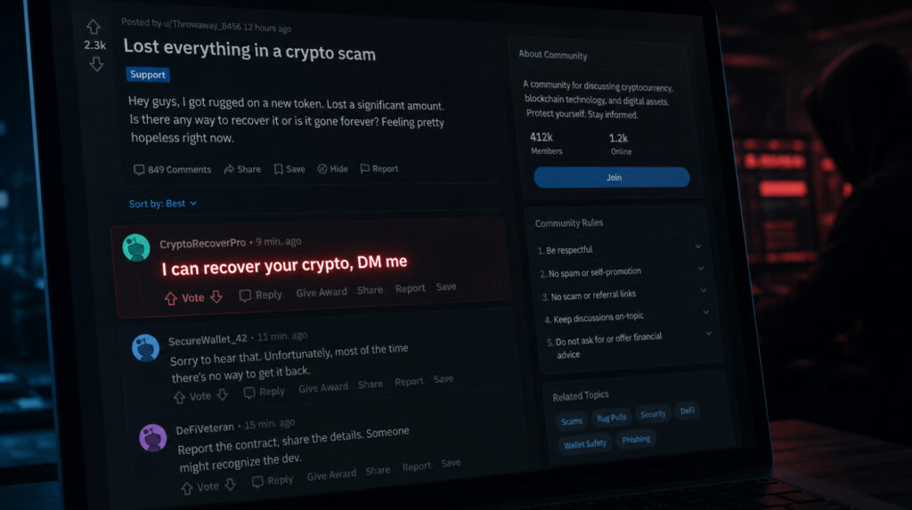 Recovery scam — шахраї пропонують повернути вже викрадену криптовалюту