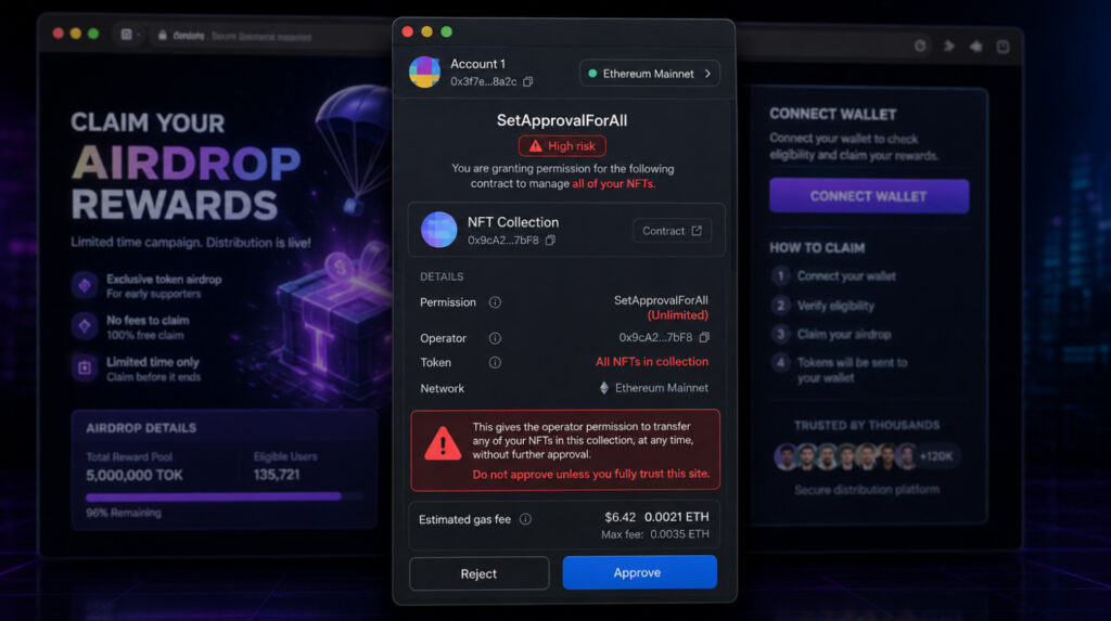 Фейковий airdrop — небезпечний запит approve у криптогаманці