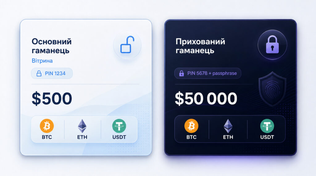 Вітрина та прихований гаманець із passphrase на одному апаратному гаманці
