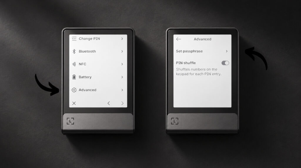 Налаштування passphrase у меню Ledger Stax