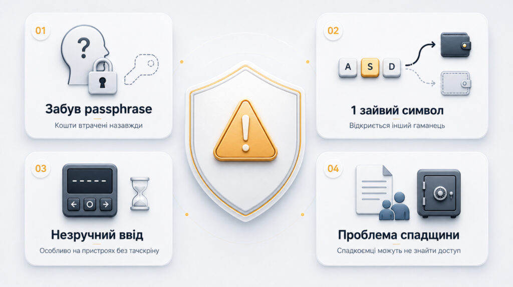 Мінуси та ризики використання passphrase: втрата доступу, помилка введення та проблема спадщини