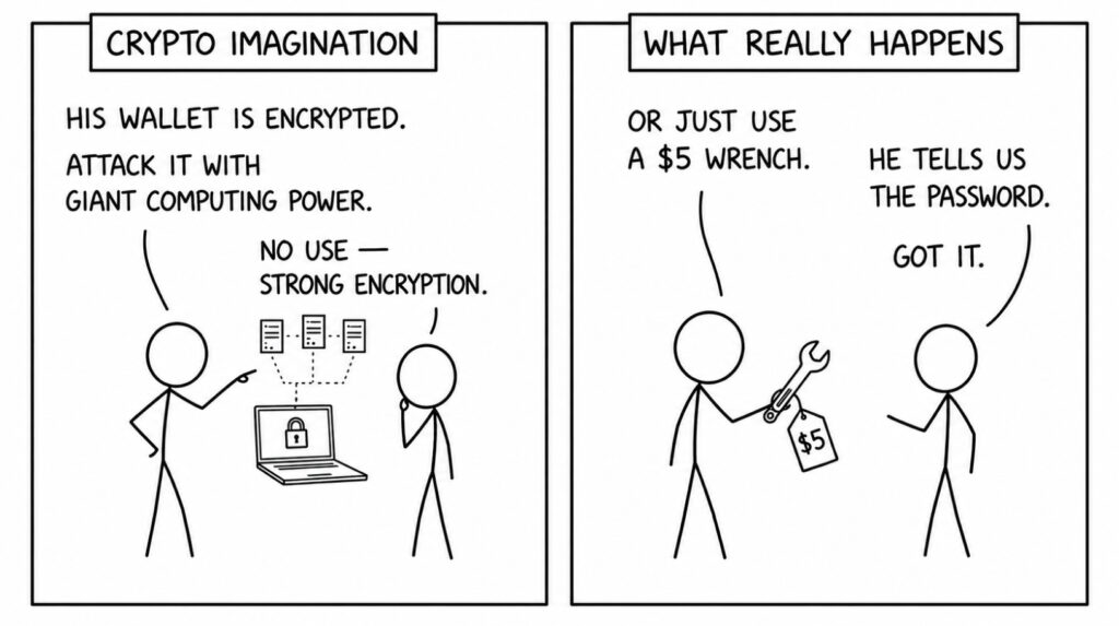 What is a wrench attack: the xkcd $5 wrench comic and cryptocurrency security