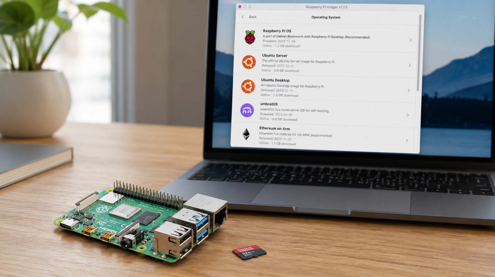Raspberry Pi 4 Model B 14 Raspberry Pi 4 Model B Behind Laptop Choosing OS