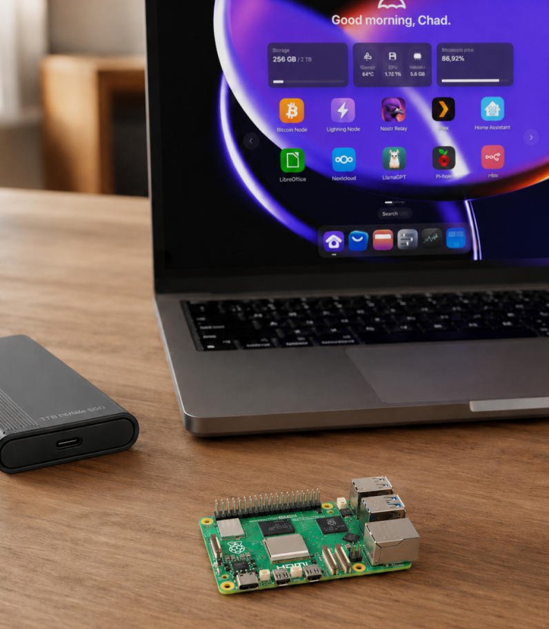 Raspberry Pi 5 On Desk Umbrela Server