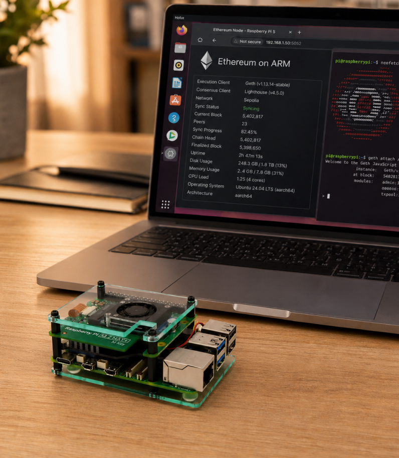 Raspberry Pi 5 On Desk Ethereum Node