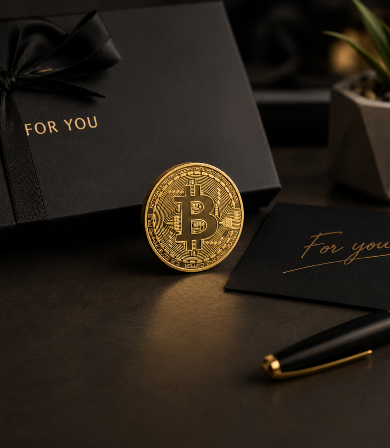 Сувенірна монета Bitcoin 7 Bitcoin Souvenir Coin As Present On Desk