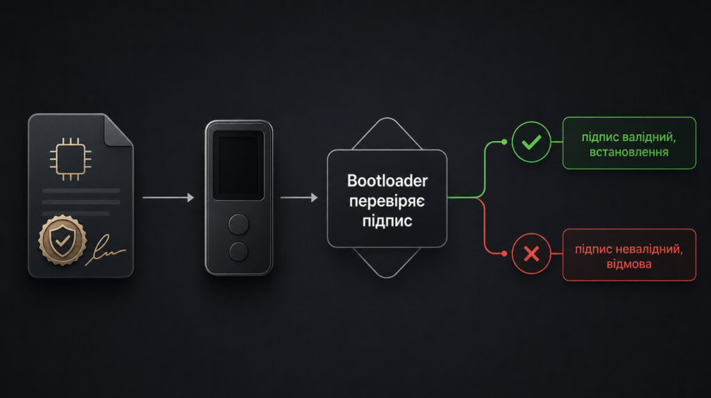 Схема перевірки цифрового підпису прошивки bootloader апаратного гаманця