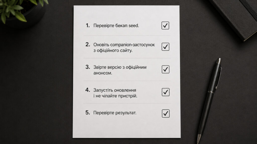 Чеклист безпечного оновлення прошивки апаратного гаманця