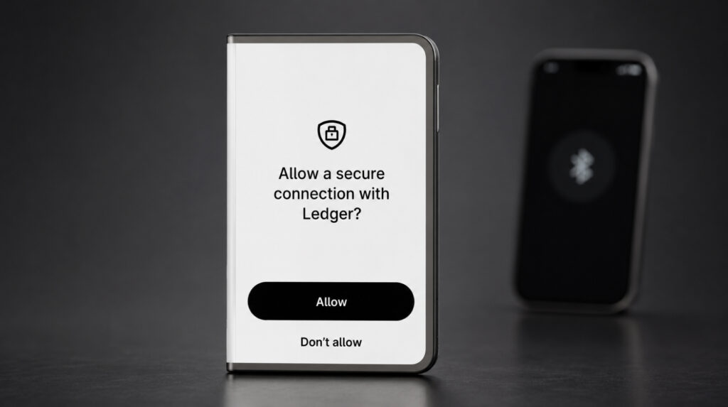 Запрос безопасного Bluetooth-подключения на экране Ledger Stax