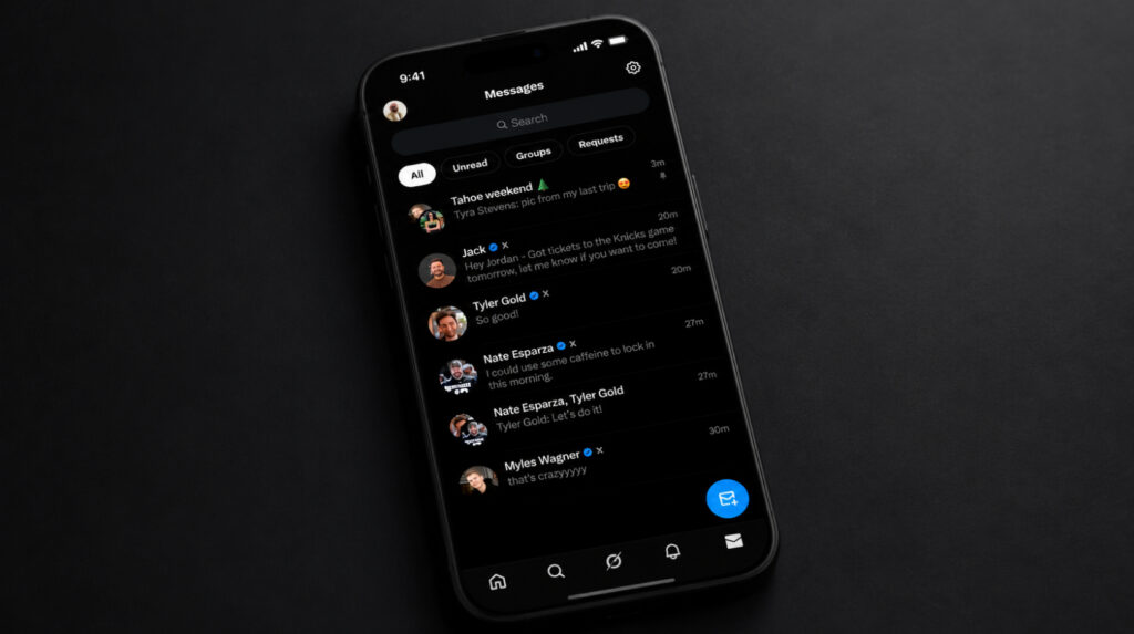 X Chats private messaging interface in the X app on a smartphone