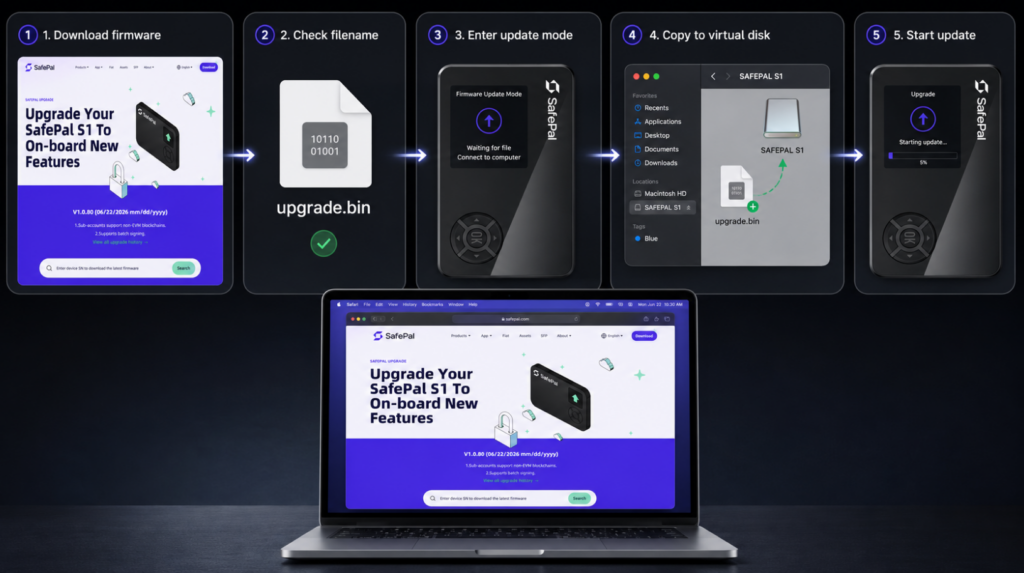 Пошаговое обновление прошивки SafePal S1 с файлом upgrade.bin