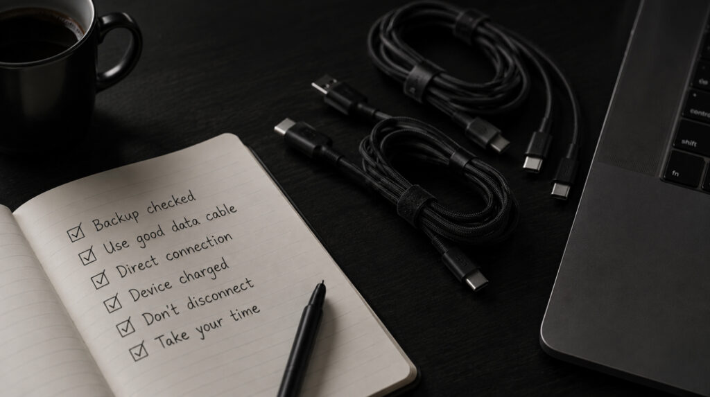 USB-C кабелі та ноутбук для безпечного оновлення Ledger OS
