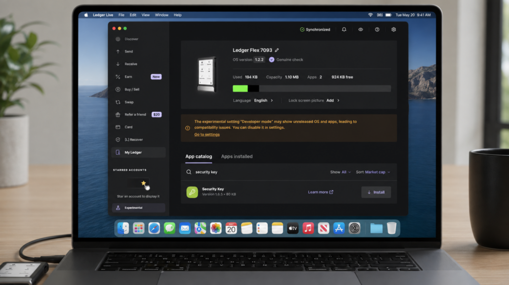 Пошук застосунку Security Key у розділі My Ledger в Ledger Wallet