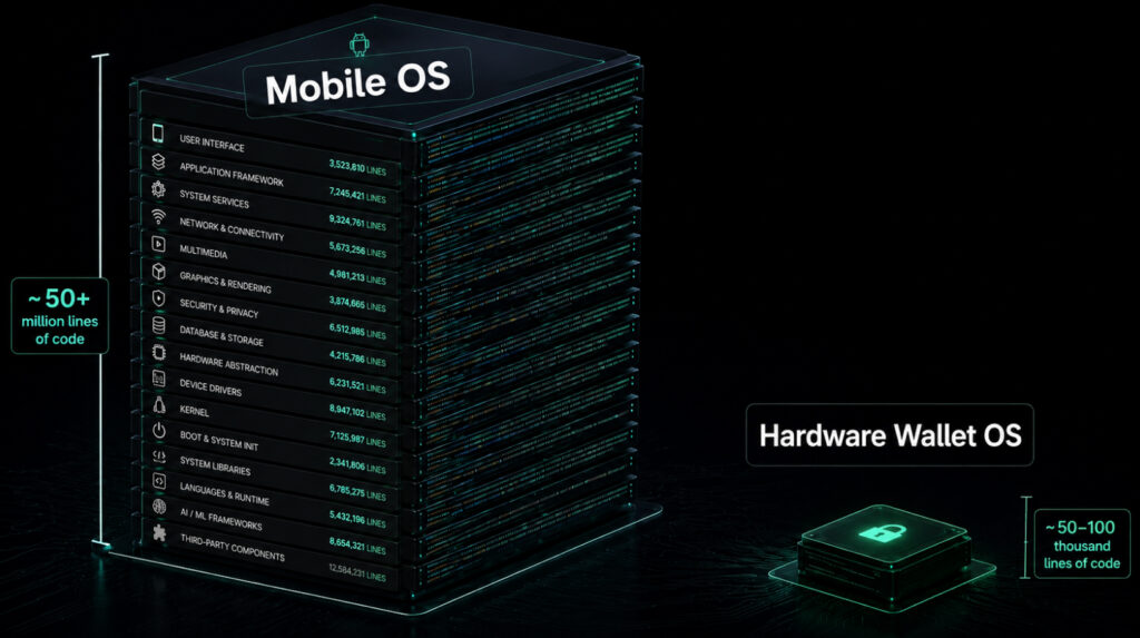Codebase size comparison between Mobile OS and Hardware Wallet OS