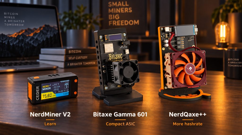 NerdMiner V2, Bitaxe Gamma 601 і NerdQaxe++ — порівняння майнерів