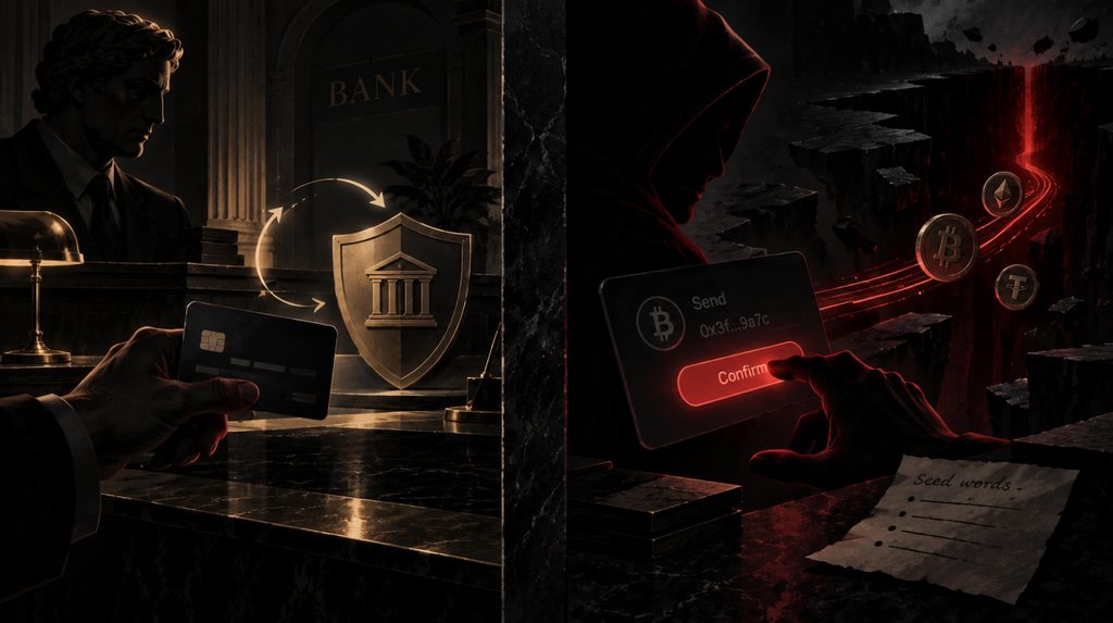 Crypto phishing compared with bank payments and irreversible crypto transactions