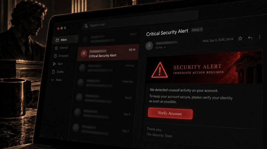Trezor phishing email about a Critical Security Alert in September 2026