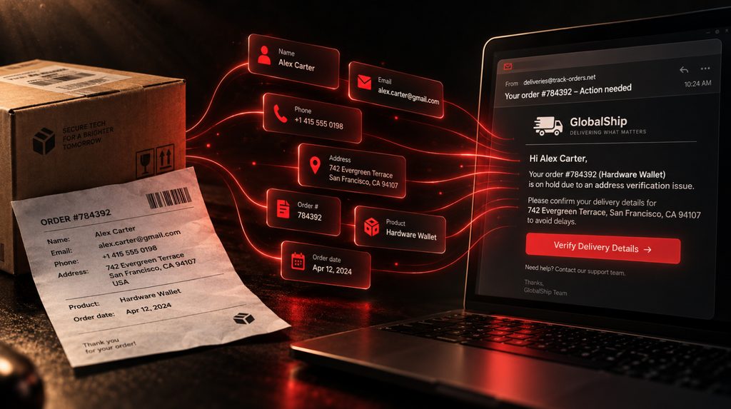 Leaked hardware wallet customer data used in a personalized phishing email