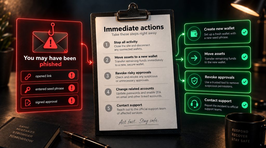 What to do after crypto phishing: create a new wallet move assets and revoke approvals