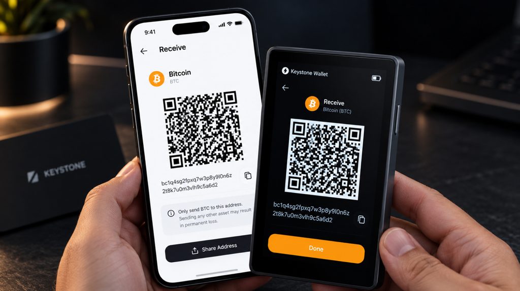 Отримання Bitcoin на Keystone 3 Pro та перевірка адреси